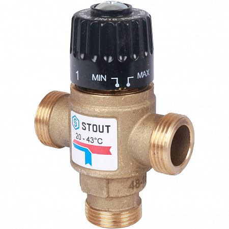 Термостатический смесительный клапан Stout 3/4"  НР   20-43°С KV 1,6 м3/ч